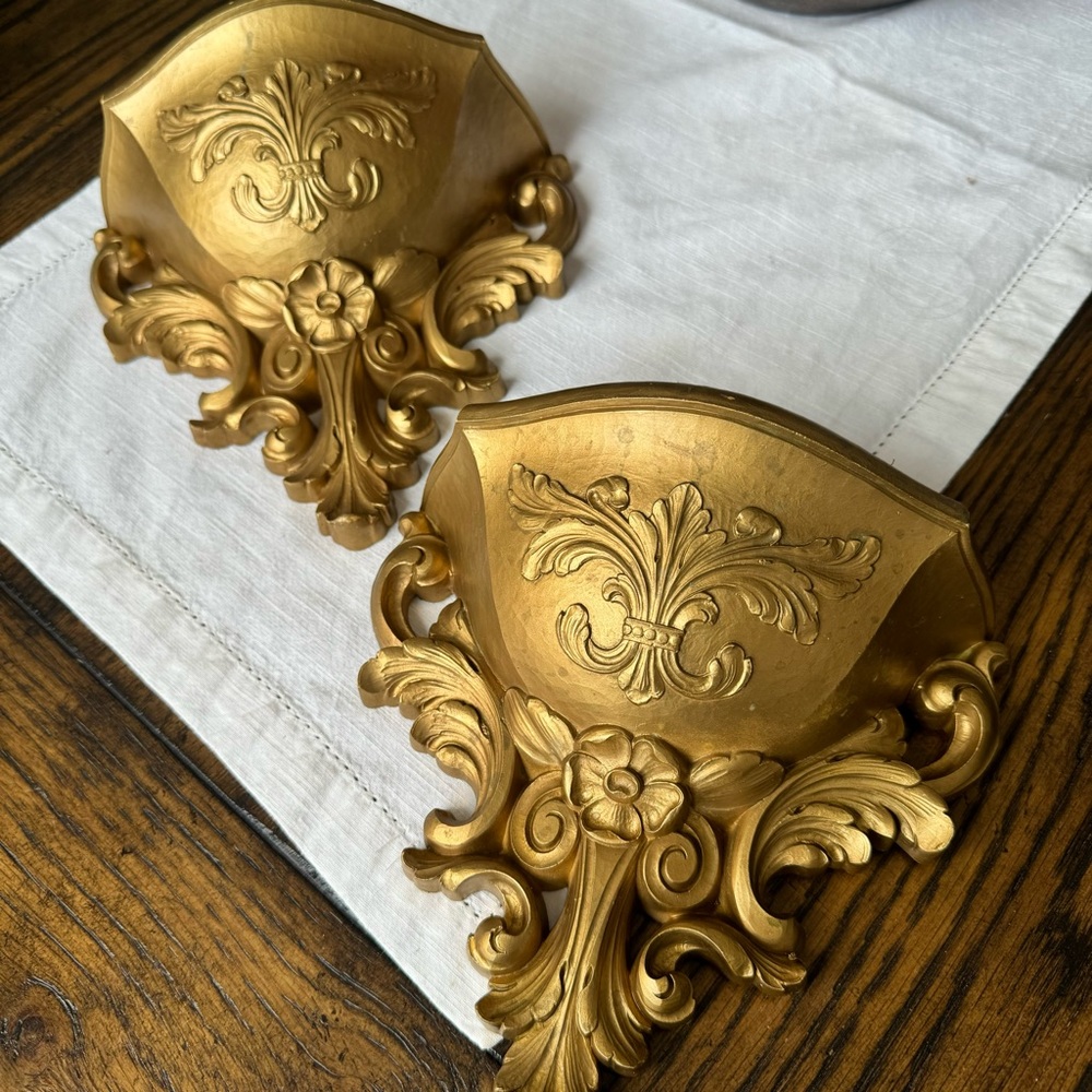 VTG MCM Pair Of HOMCO Gold Wall Pockets Planter Sconces Hollywood Regency